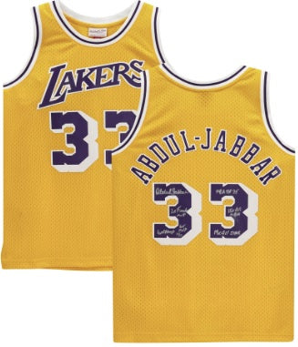 Mitchell & Ness Kareem Abdul-Jabbar Los Angeles Lakers Autographed & Inscribed Hardwood Classics #33 Replica Jersey - Limited Edition #33/33